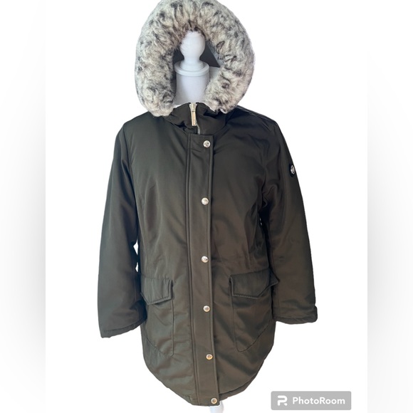 MICHAEL Michael Kors Hooded Fur Snap Front Polyfill Anorak Coat Medium Parka Med - Picture 15 of 16